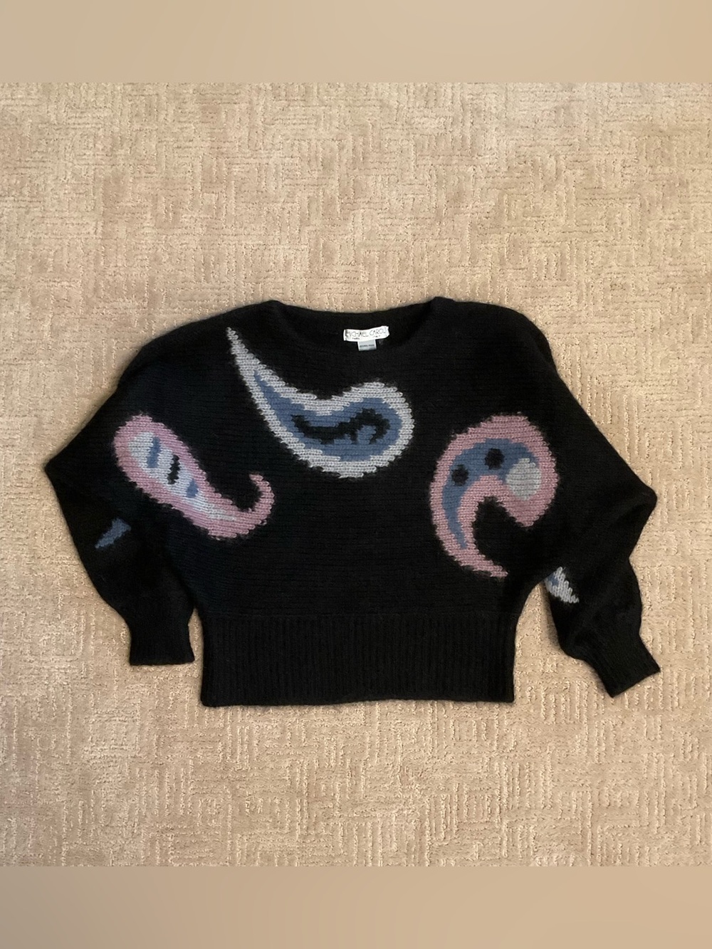 💕 Rare Vintage Michael Carol Paris Italy 100% Kid Mohair Sweater Black EUC S/M